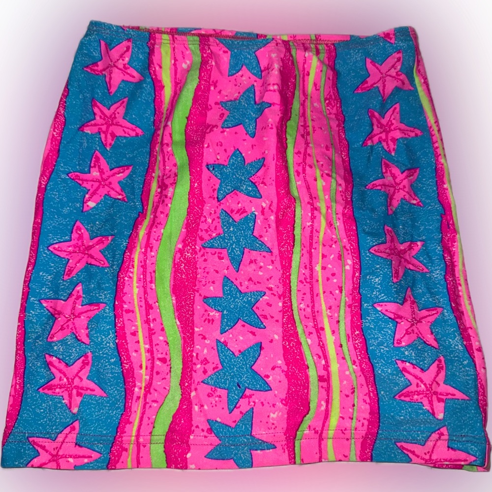 Cali Sun & Fun RARE American Apparel neon pink & blue beach starfish mini skirt